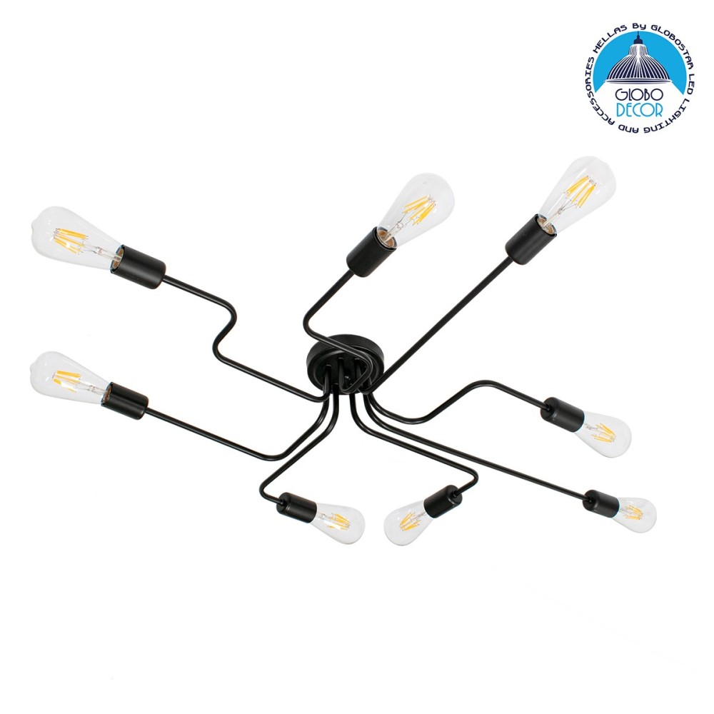 GLOBOSTAR® LIBERTA 00840 Μοντέρνο Φωτιστικό Οροφής με Ντουί 8 x E27 AC 220-240V IP20 - Μαύρο - Μ102 x Π72 x Υ10.5cm